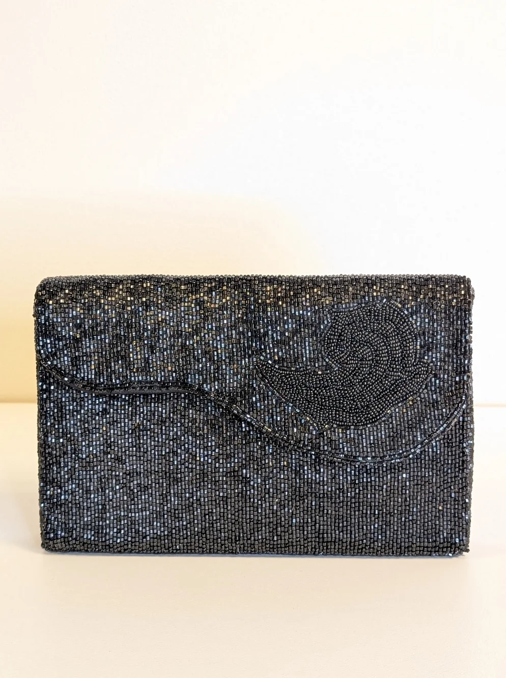 Vintage Genie Beaded Clutch Black Evening Bag Made Korea Formal Cocktail Purse